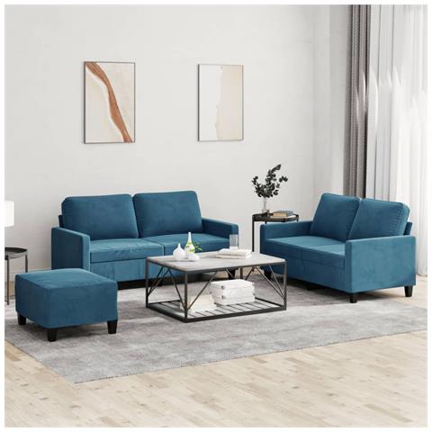 Set di Divani 3 pz con Cuscini Blu in Velluto - Foto 2
