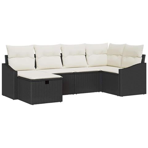 Set di Divani da Giardino 6 Pezzi con Cuscini in Rattan Polyrattan Nero - Foto 1