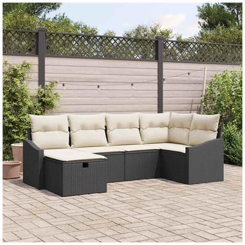 Set di Divani da Giardino 6 Pezzi con Cuscini in Rattan Polyrattan Nero - Foto 2