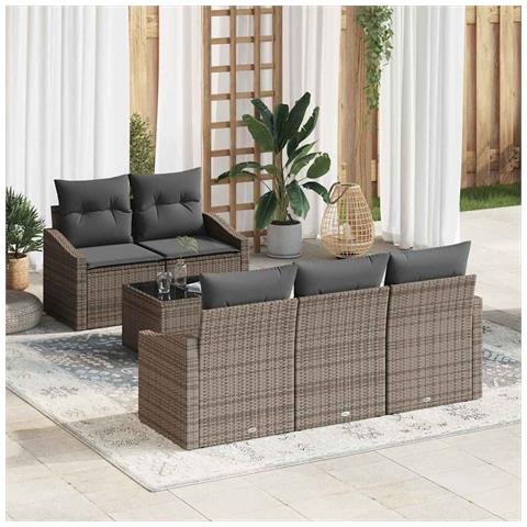 Set Divani Giardino Cuscini 6 Pezzi Grigio Rattan Polietilene - Foto 2