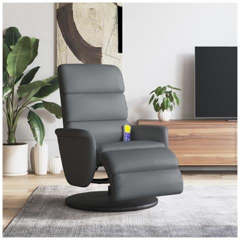 Poltrona Reclinabile Massaggiante Poggiapiedi Grigia Similpelle - Foto 2