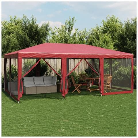 Tenda per Feste con 10 Pareti Laterali in Rete Rossa 6x4 m HDPE - Foto 2