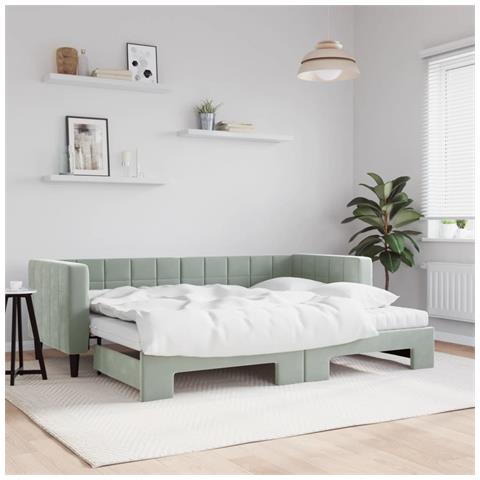 Divano Letto Estraibile Materassi Grigio Chiaro 80x200 Velluto - Foto 2