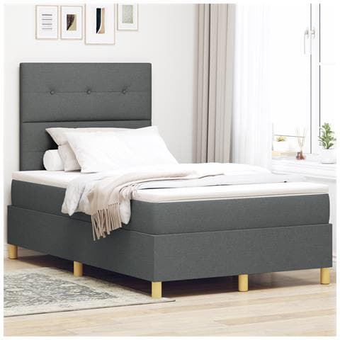 Letto a molle con materasso grigio scuro in tessuto, doppio e compatto - Foto 2