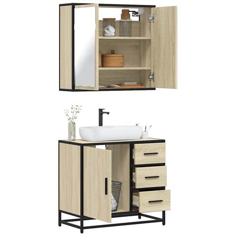 Set Mobili da Bagno 2 pz Rovere Sonoma in Legno Multistrato - Foto 2