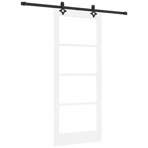 Porta Scorrevole  con Set di Hardware 'ORKDAL'Bianco in Legno Massello e Vetro, Porta Interna  con Vetro 'ORKDAL'Bianco 83x202x4 cm - Foto 1