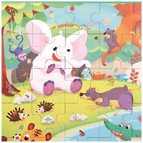 Puzzle In Legno Educativo Motivi Giungla 25 Pezzi Con Cornice, Multicolore - Foto 2