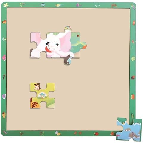 Puzzle In Legno Educativo Motivi Giungla 25 Pezzi Con Cornice, Multicolore - Foto 3