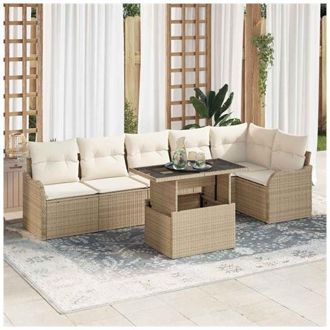 Set Divano da Giardino 7 pcs Beige 100 x 55 x 73 cm Poly Rattan - Foto 2