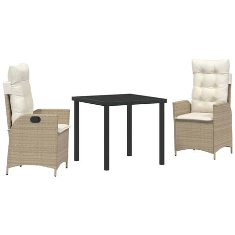 Set da Pranzo per Giardino 3 pcs Beige polyrattan - Foto 1