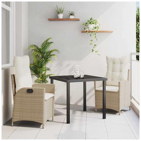 Set da Pranzo per Giardino 3 pcs Beige polyrattan - Foto 2