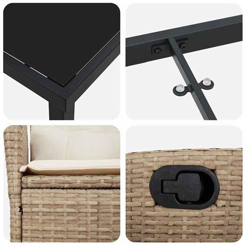 Set da Pranzo per Giardino 3 pcs Beige polyrattan - Foto 9