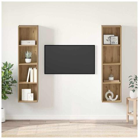 Mobile TV 2 pcs Marrone 37 x 37 x 142.5 cm Legno multistrato - Foto 2