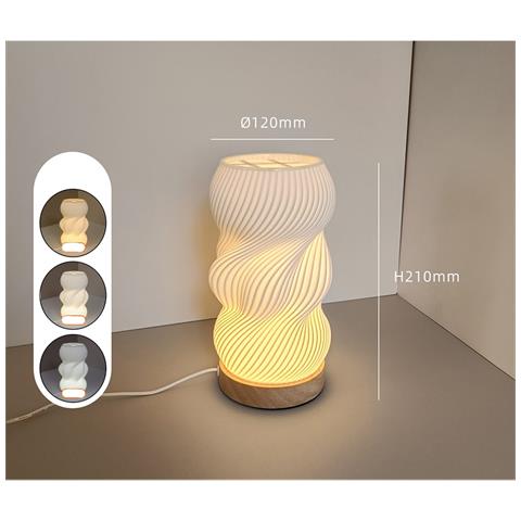 Lampada Vaso Stampata In 3d - Lampada Da Tavolo Dimmerabile Usb Con Base In Legno - Foto 2