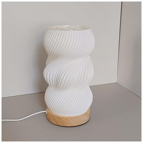 Lampada Vaso Stampata In 3d - Lampada Da Tavolo Dimmerabile Usb Con Base In Legno - Foto 3