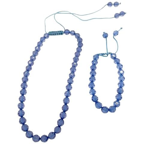 Collana E Bracciale Con Perline Sfaccettate In Blu. Regolabili. - Foto 1