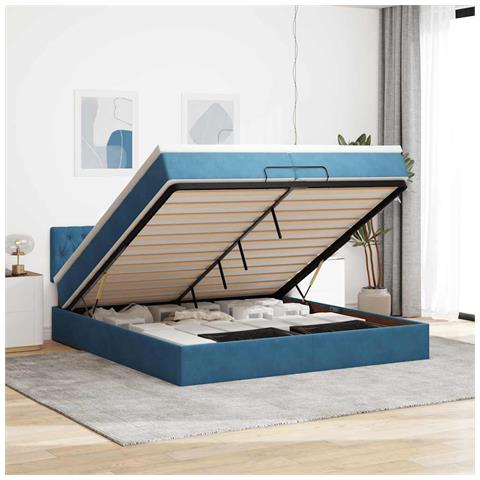 Pouf Letto con Materassi e LED Blu Scuro 200x200cm Velluto - Foto 2