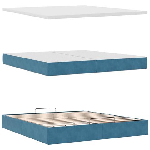 Pouf Letto con Materassi e LED Blu Scuro 200x200cm Velluto - Foto 9