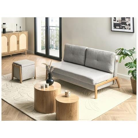Set Da Salotto 3 Posti Edland Tessuto Grigio Chiaro Con Pouf - Foto 1
