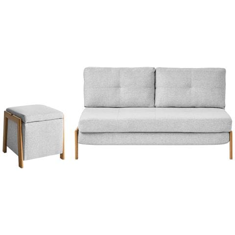 Set Da Salotto 3 Posti Edland Tessuto Grigio Chiaro Con Pouf - Foto 2