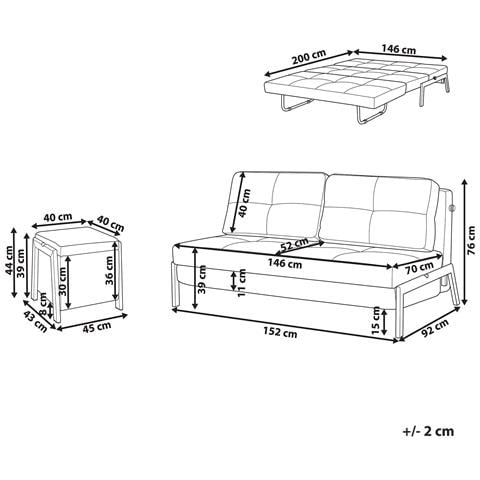 Set Da Salotto 3 Posti Edland Tessuto Grigio Chiaro Con Pouf - Foto 3