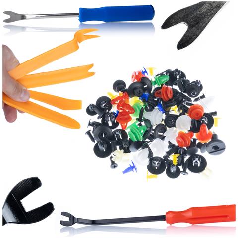 Set Di Clip E Strumenti Per Auto - 200 Clip Multicolore + 6 Strumenti Di Rimozione | Materiale Plastico, Lunghezza 1-4 Cm | Uso Universale Auto - Foto 1