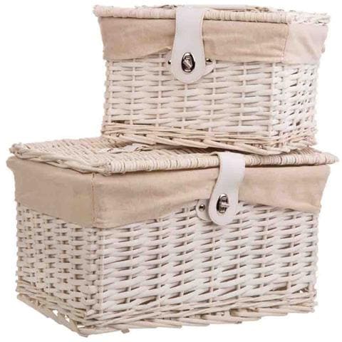 Set Di 3 Bauli In Vimini Bianchi Foderati - Foto 1