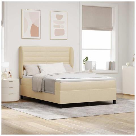 Letto a molle con materasso Crema 140 x 190 cm Tessuto - Foto 2