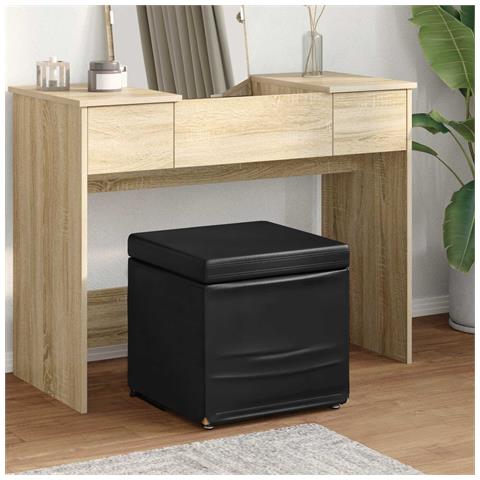 Pouf Nero Pelle Sintetica e Legno Ingegnerizzato - Foto 2
