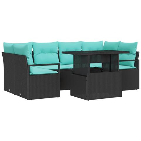 Set Divano da Giardino 7 pz 6-Numero di posti Nero e Blu - Foto 1