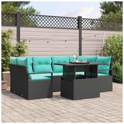 Set Divano da Giardino 7 pz 6-Numero di posti Nero e Blu - Foto 10