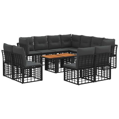 Set Divano da Giardino 12 pz Nero e Grigio scuro polyrattan - Foto 1