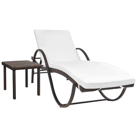 Lettino Prendisole Con Tavolino In Polirattan Marrone - Foto 1