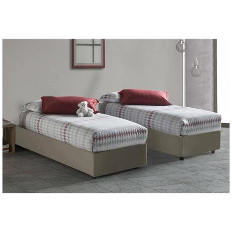 Letto contenitore Singolo Silvia Sommier, Made in Italy, Letto con rivestimento in ecopelle, Apertura laterale, con materasso cm 80x190 incluso, Tortora - Foto 1