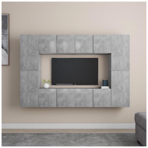 Set Mobile Porta Tv 8 Pz Grigio Cemento In Truciolato - Foto 10