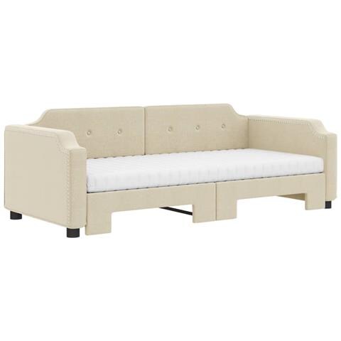Divano Letto Estraibile Con Materassi Crema 100x200 Cm Tessuto - Foto 2