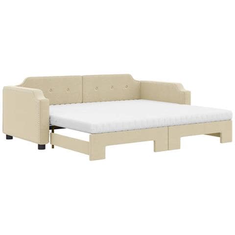 Divano Letto Estraibile Con Materassi Crema 100x200 Cm Tessuto - Foto 1