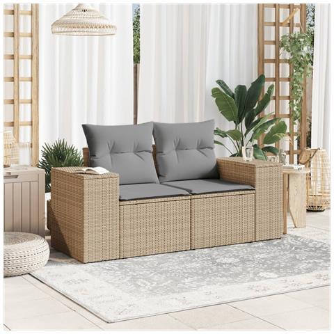 Divano Da Giardino Con Cuscini A 2 Posti Beige In Polyrattan - Foto 3