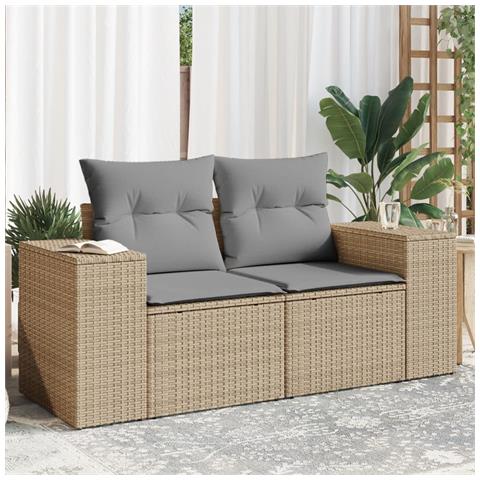 Divano Da Giardino Con Cuscini A 2 Posti Beige In Polyrattan - Foto 1