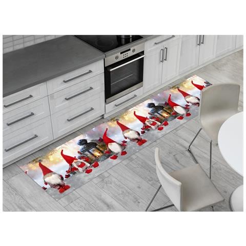 Tappeto Natale Passatoia Cucina Antiscivolo Sottolavello Digitale Elfo Rosso Lanterna 50x50 Elfo Rosso Lanterna - Foto 2