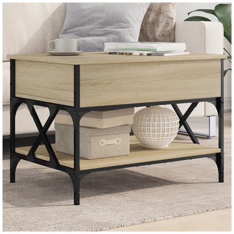 Tavolino Salotto Rovere Sonoma 70x50x50 Cm Multistrato Metallo - Foto 1