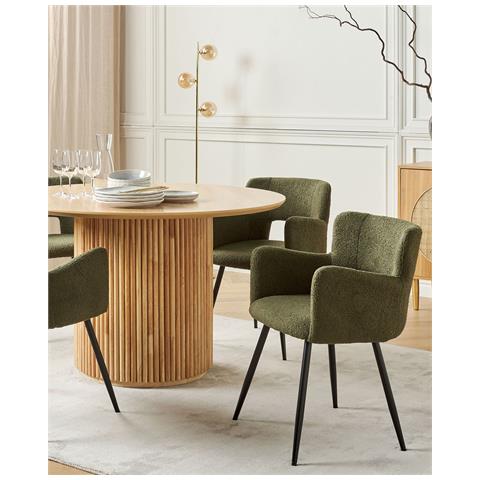 Set Di 2 Sedie Da Pranzo Bouclè Verde Scuro Sanilac - Foto 1