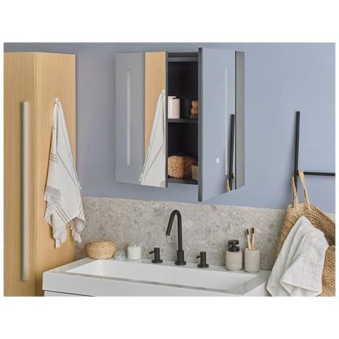 Armadio A Muro Per Specchio Da Bagno Led Chabunco 60 Cm 60 Cm Nero - Foto 1