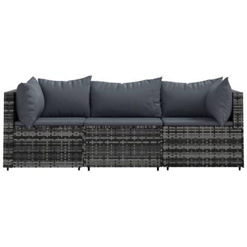 Set Divani Da Giardino 3 Pz Con Cuscini In Polyrattan Grigio - Foto 2
