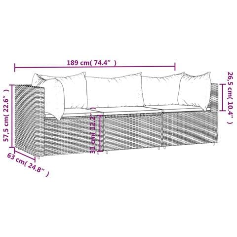 Set Divani Da Giardino 3 Pz Con Cuscini In Polyrattan Grigio - Foto 8