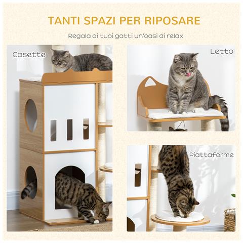 Albero Per Gatti In Mdf Con Tiragraffi Per Gatti, 2 Casette Per Gatti, Posatoi E Pallina Da Gioco, 60x48x133 Cm - Foto 2