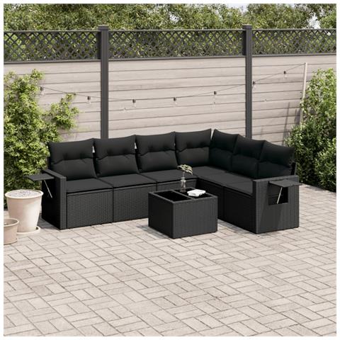 Set Divani Da Giardino Con Cuscini 7pz Nero Polyrattan - Foto 1