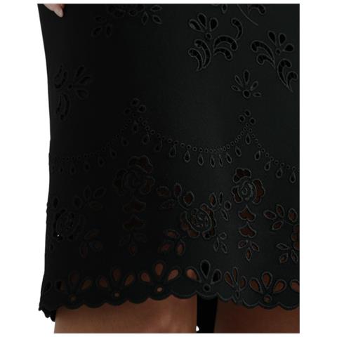 Abito Longuette Aderente In Viscosa Con Pizzo Floreale Nero - It40-s - Foto 5