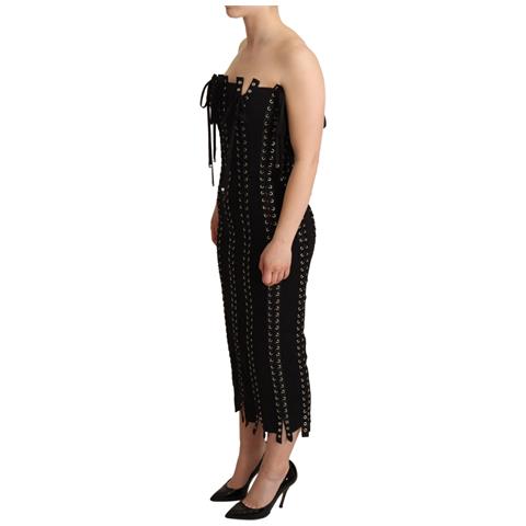 Abito Aderente Con Lacci Senza Maniche In Cady Nero - It38-xs - Foto 2