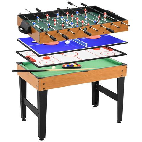 Tavolo Multigioco 4 in 1 con Calcio Balilla, Biliardo, Ping Pong e Hockey da Tavolo, 107x61x84.5cm - Foto 1